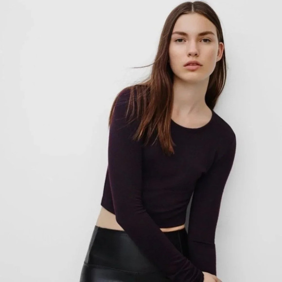 Aritzia Wilfred Free Georgia Top Cropped Long Sleeve T-Shirt Dark Grey Size XS - Picture 4 of 13